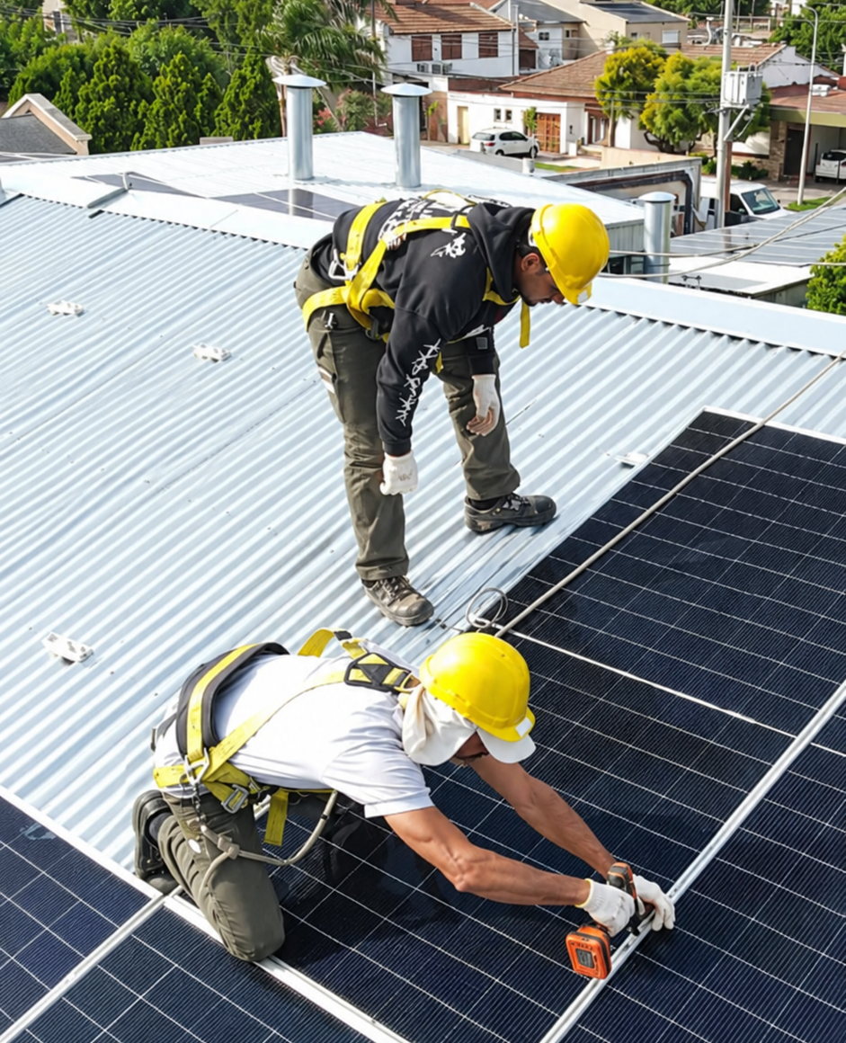 Equipo Offgrid trabajando en una instalación solar.